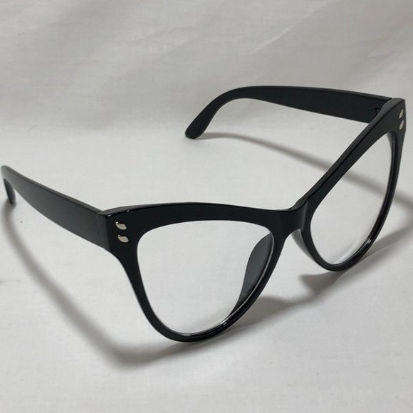 H30-2: Black Large Clear Cateye Glasses - Picture 3 of 5